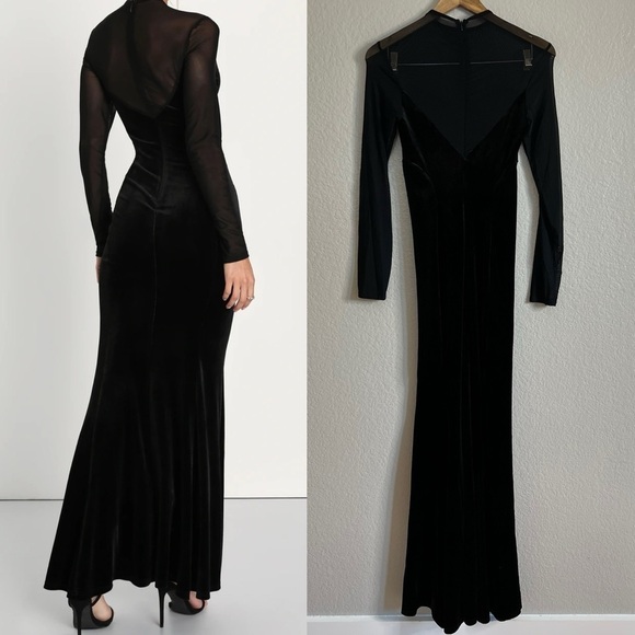 NWOT Alluring Fixation Black Velvet Mesh Long Sleeve Maxi Dress - Picture 4 of 9